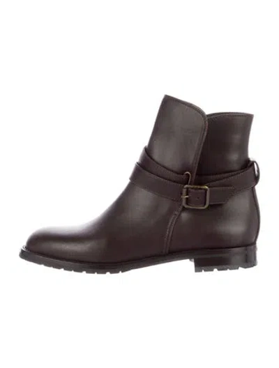 Pre-owned Manolo Blahnik Leather Moto Boots In Brown