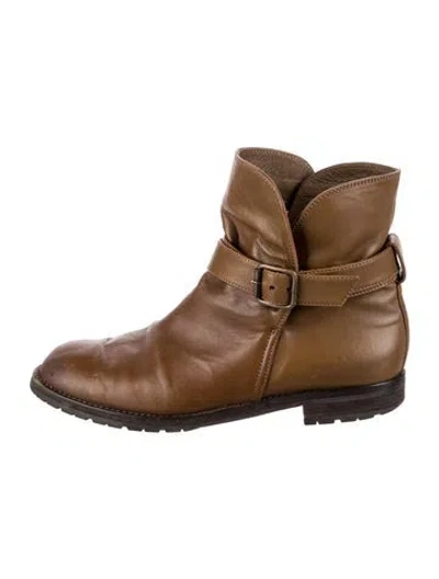 Pre-owned Manolo Blahnik Leather Moto Boots In Brown