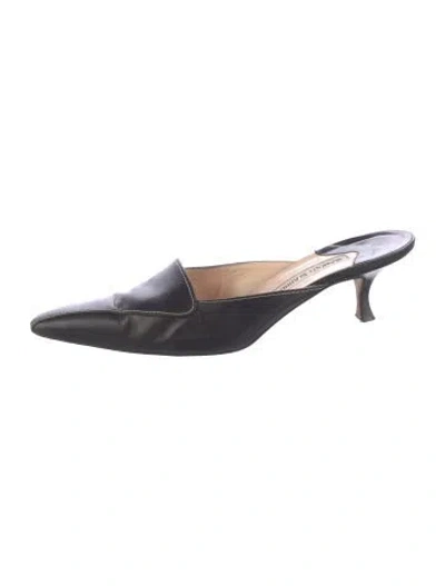 Pre-owned Manolo Blahnik Leather Mules In Black