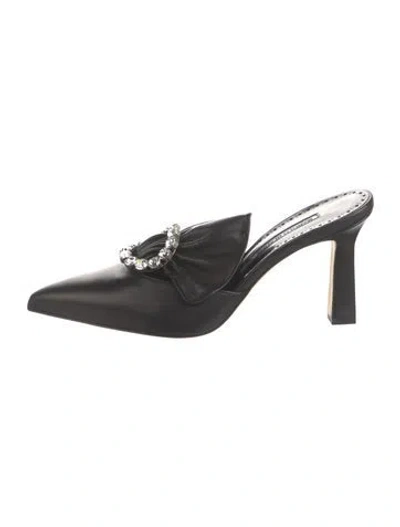 Pre-owned Manolo Blahnik Leather Mules In Black