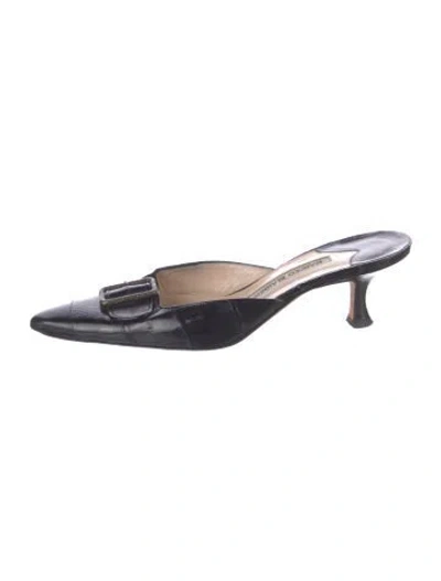 Pre-owned Manolo Blahnik Leather Mules In Black