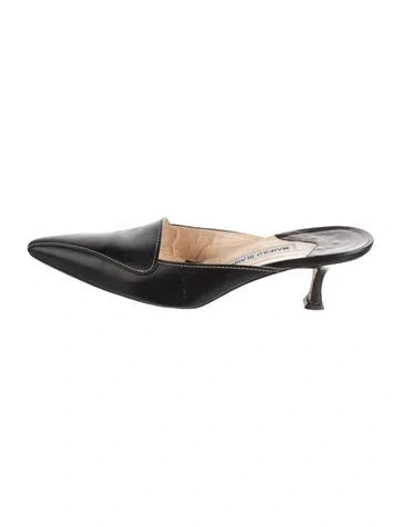 Pre-owned Manolo Blahnik Leather Mules In Black