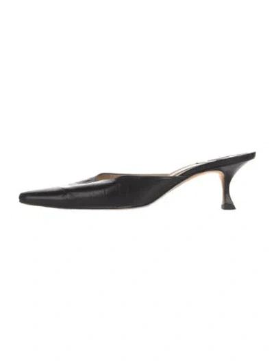 Pre-owned Manolo Blahnik Leather Mules In Black