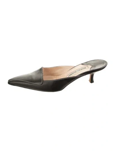 Pre-owned Manolo Blahnik Leather Mules In Black