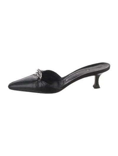 Pre-owned Manolo Blahnik Leather Mules In Black