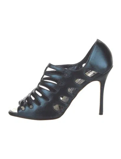 Pre-owned Manolo Blahnik Leather Mules In Blue