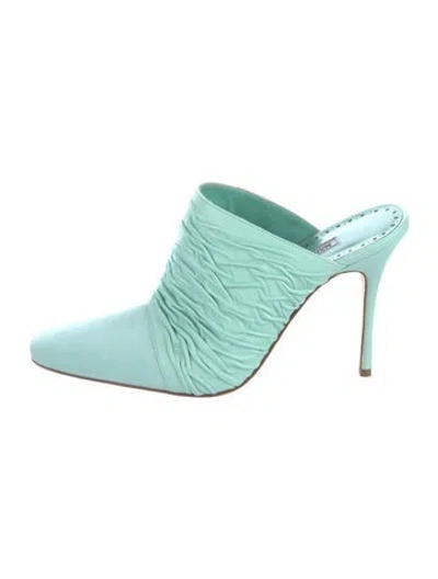 Pre-owned Manolo Blahnik Leather Mules In Blue