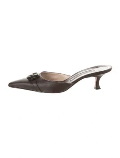 Pre-owned Manolo Blahnik Leather Mules In Brown
