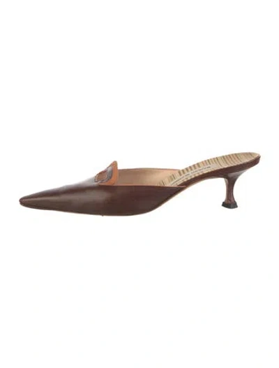 Pre-owned Manolo Blahnik Leather Mules In Brown