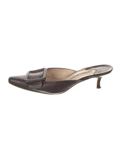 Pre-owned Manolo Blahnik Leather Mules In Brown
