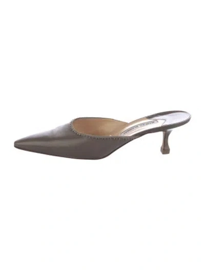 Pre-owned Manolo Blahnik Leather Mules In Gray