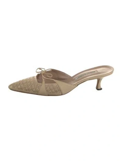 Pre-owned Manolo Blahnik Leather Mules In Neutral