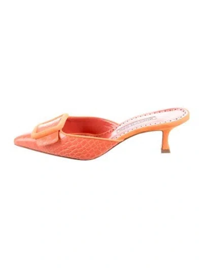 Pre-owned Manolo Blahnik Leather Mules In Orange