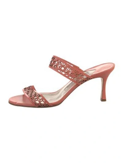 Pre-owned Manolo Blahnik Leather Mules In Pink