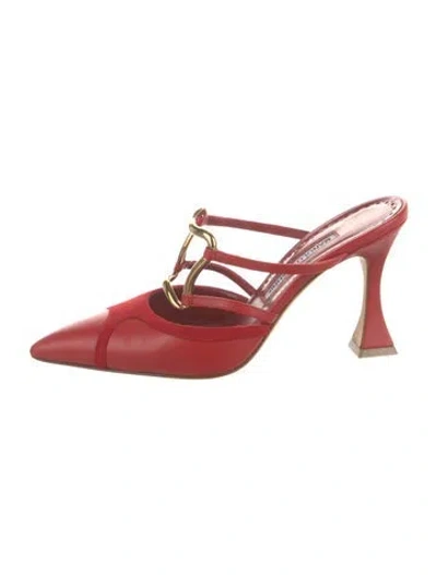 Pre-owned Manolo Blahnik Leather Mules In Red