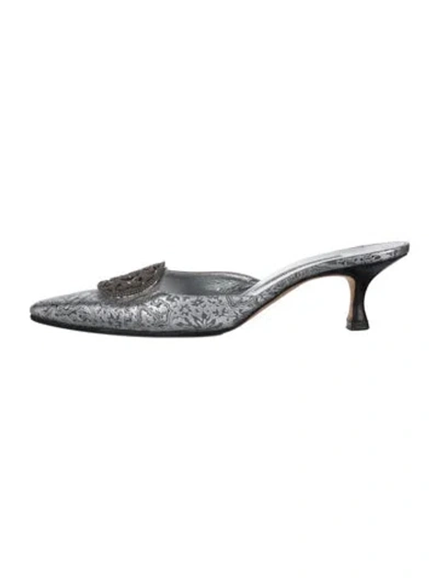 Pre-owned Manolo Blahnik Leather Mules In Silver