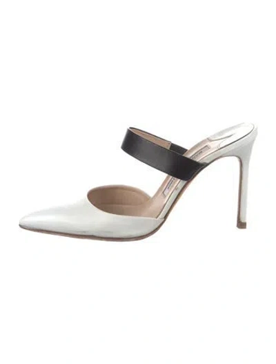 Pre-owned Manolo Blahnik Leather Mules In Silver