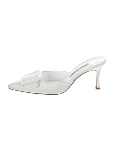 Pre-owned Manolo Blahnik Leather Mules In White
