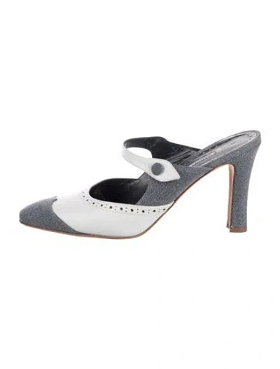 Pre-owned Manolo Blahnik Leather Mules In White
