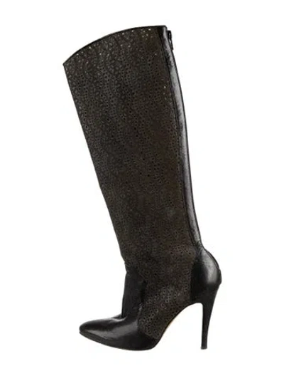 Pre-owned Manolo Blahnik Leather Patterned Boots In Black