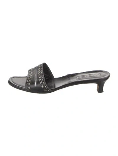 Pre-owned Manolo Blahnik Leather Patterned Slides In Black