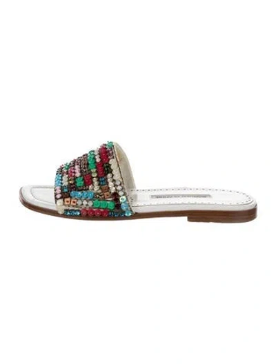 Pre-owned Manolo Blahnik Leather Patterned Slides In Black