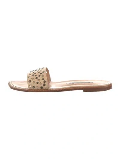Pre-owned Manolo Blahnik Leather Patterned Slides In Brown