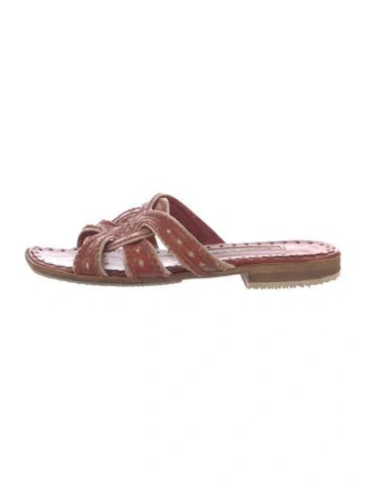 Pre-owned Manolo Blahnik Leather Patterned Slides In Burgundy