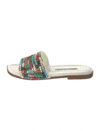 Pre-owned Manolo Blahnik Leather Patterned Slides In Multi