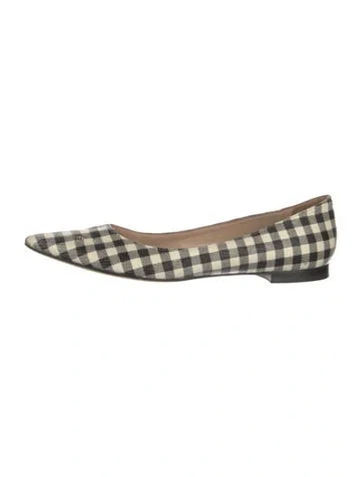 Pre-owned Manolo Blahnik Leather Plaid Print Flats In White