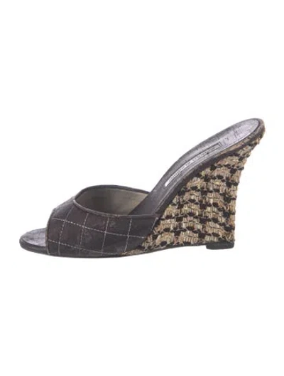 Pre-owned Manolo Blahnik Leather Plaid Print Slides
