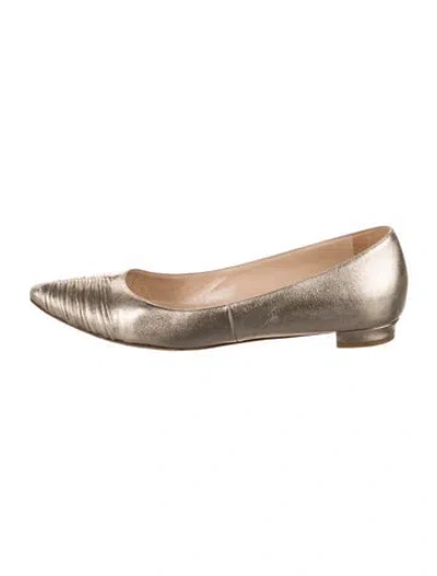 Pre-owned Manolo Blahnik Leather Pleated Accents Ballet Flats In Gold