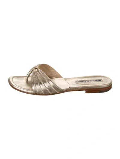 Pre-owned Manolo Blahnik Leather Pleated Accents Slides