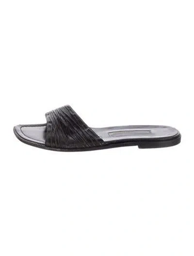 Pre-owned Manolo Blahnik Leather Pleated Accents Slides In Black