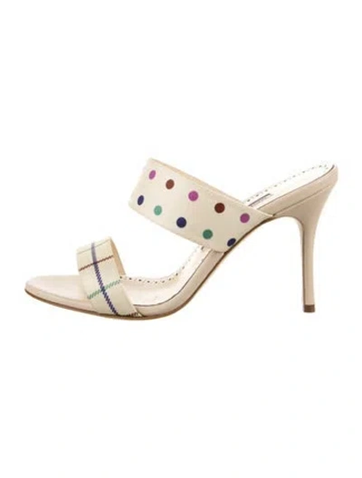 Pre-owned Manolo Blahnik Leather Polka Dot Print Sandals In Neutrals