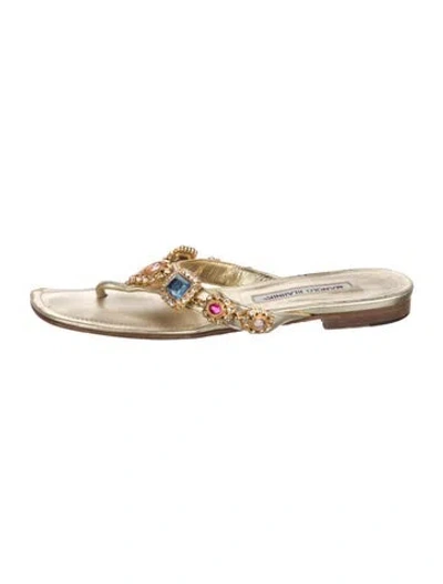 Pre-owned Manolo Blahnik Leather Printed Slides