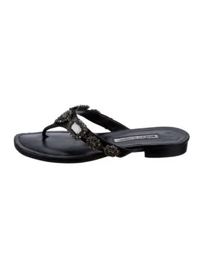Pre-owned Manolo Blahnik Leather Printed Slides In Black