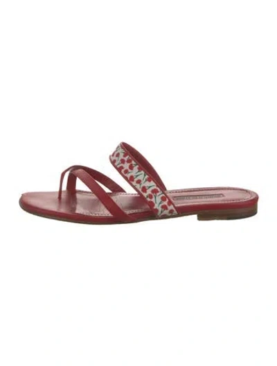 Pre-owned Manolo Blahnik Leather Printed Slides In Red