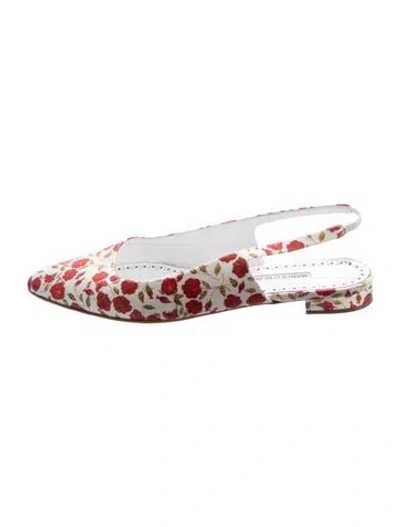 Pre-owned Manolo Blahnik Leather Printed Slingback Flats In Red