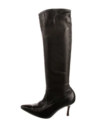 Pre-owned Manolo Blahnik Leather Riding Boots In Black
