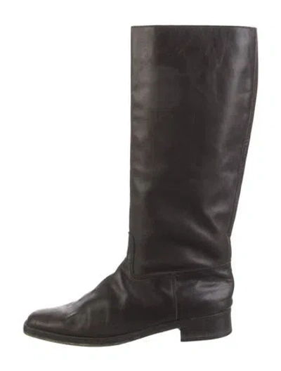 Pre-owned Manolo Blahnik Leather Riding Boots In Brown