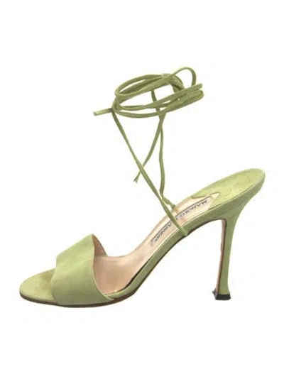 Pre-owned Manolo Blahnik Leather Sandals In Green