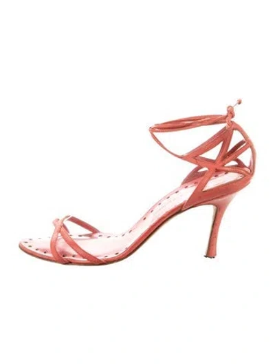 Pre-owned Manolo Blahnik Leather Sandals In Red