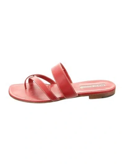 Pre-owned Manolo Blahnik Leather Sandals In Red
