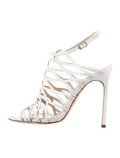 Pre-owned Manolo Blahnik Leather Sandals In White