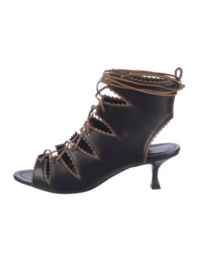 Pre-owned Manolo Blahnik Leather Scalloped Accent Gladiator Sandals In Multi