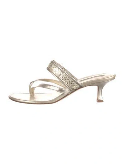 Pre-owned Manolo Blahnik Leather Sequin Embellishments Slides In Gold