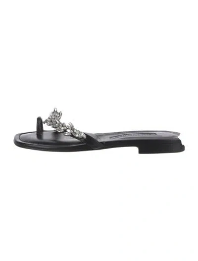 Pre-owned Manolo Blahnik Leather Slides In Black