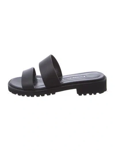 Pre-owned Manolo Blahnik Leather Slides In Black