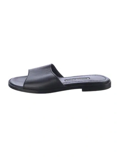 Pre-owned Manolo Blahnik Leather Slides In Black